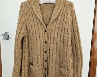 Vintage 1980s hand knit wool cable cardigan