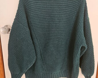 Vintage 1980s hand knit wool dark green jumper