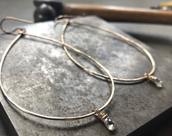 Large Gold Hoops with Smokey Quartz
