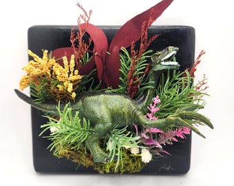 Green Raptor Wall Decor – Dinosaur Wall Mount, 3D Dino Art with Plants, Dinosaur Wall Decor, Floral Dinosaur Wall Art, Dino Lover Gift