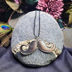 Silver Moustache Necklace on Black Hemp Cord