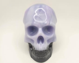 Handgemaakt harsschedeldecor - gotisch bureauornament, heksenaltaaraccent, spookachtig huisdecor, occult kunstwerk, halloween gothic cadeau