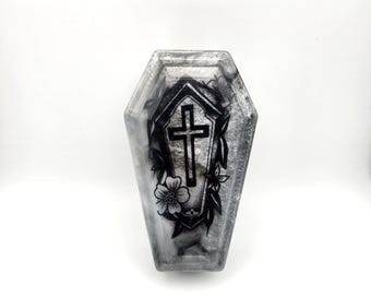 Handmade Silver Marble Resin Coffin Box with Lid – Gothic Decor