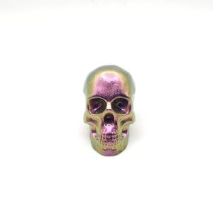 Mini Purple and Green Metallic Chrome Resin Skull– Gothic Decor, Witchy Altar Piece, Mini Occult Figurine, Dark Skull Gift, Unique Skull Art