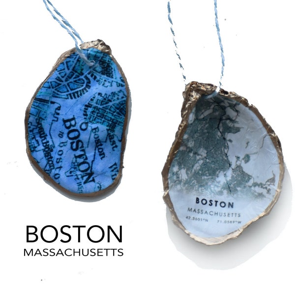 Boston, Massachusetts  | City Street Map |  Oyster Shell Ornament |  Gift for Christmas Wedding Engagement Keepsake