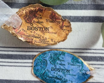 Boston, Massachusetts  | City Street Map |  Oyster Shell Ornament |  Gift for Christmas Wedding Engagement Keepsake | Stocking Stuffer