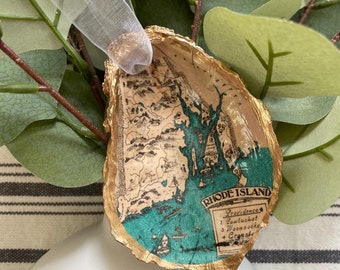 Rhode Island Oyster Ornament | Map Providence, RI,Newport, Cranston.  Holiday Unique Gift. Wedding Engagement. Ocean State. Valentine&#39;s Day