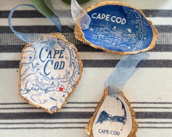 Cape Cod  |  Oyster Ornament and Ring Dish |  New England Seashell  |  Map  |  Massachusetts | Unique Gift | Valentine's Day Holiday