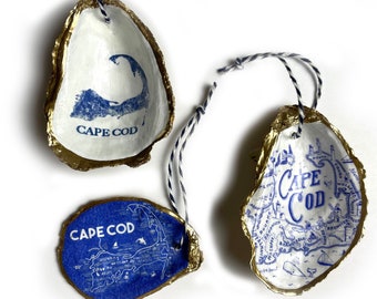 Cape Cod  |  Oyster Ornament and Ring Dish |  New England Seashell  |  Map  |  Massachusetts | Unique Gift