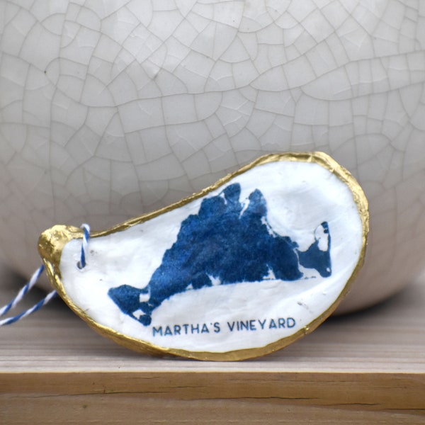 Martha's Vineyard. Cape and Islands. Massachusetts Gift. Oyster Shell Ornament. Gift for Christmas, Wedding, Engagement. Personalize Gift