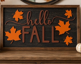 Hello Fall SVG/PNG, Fall Maple Leaves Laser Cut Sign (Digital Download)