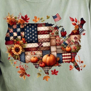 Patchwork Fall Quilt Map of USA - Sublimation PNG (Downloadable)