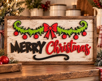 Merry Christmas Laser File, Whimsical Christmas Garland SVG/PNG (Digital Download)