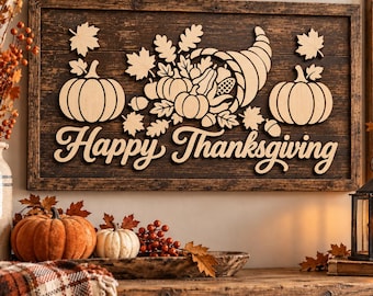 Happy Thanksgiving Cornucopia Laser File, Thanksgiving Farmhouse Sign SVG/PNG (Digital Download)