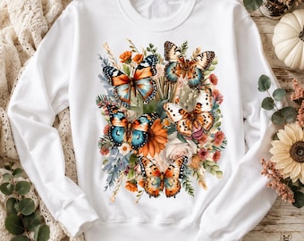Boho-Schmetterlingsblumen-PNG: Cottagecore-Shirt-Design (Digitaler Download 15 x 17 Zoll)