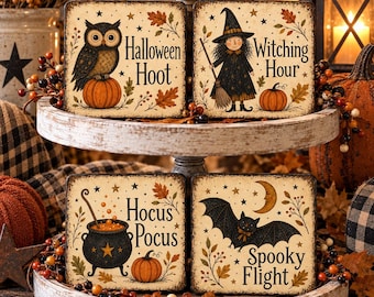 Primitive Halloween Tiered Tray Decor, Treat Bag Labels, Party Favors Printable (Digital Download)