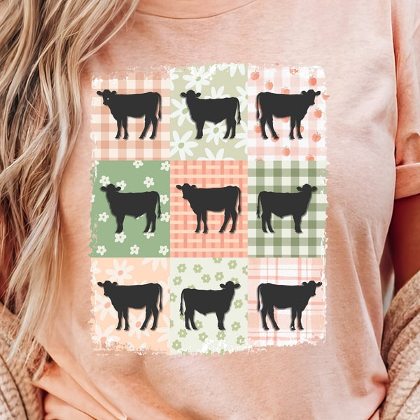 Cottage Core Cow Shirt Sublimation Design PNG Shabby Chic Cows Pattern Digital Design Retro Boho Cow Country Cow Graphic PNG Cow Digital PNG