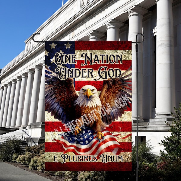 One Nation Under God American Eagle Flag Digital Sublimation PNG 12x18 Garden Flag Sublimation Design PNG Patriotic Eagle Flag Graphic JPG