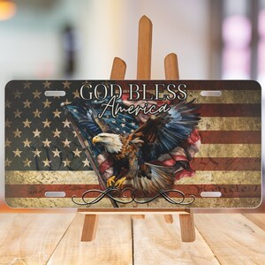 Patriotic Eagle License Plate Sublimation Design: God Bless America PNG (Digital Download) image 1
