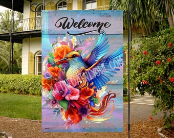 12x18 Garden Flag PNG Hummingbird and Flowers Garden Flag Sublimation Design Hummingbird Digital Graphic PNG Yard Lawn Porch Garden Flag JPG