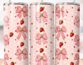 Strawberry Bows Tumbler Sublimation Design: Coquette Shabby Chic PNG (20oz Skinny)