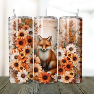 Cottagecore Fox Tumbler Design: Fall Floral 20oz Skinny Tumbler (PNG)
