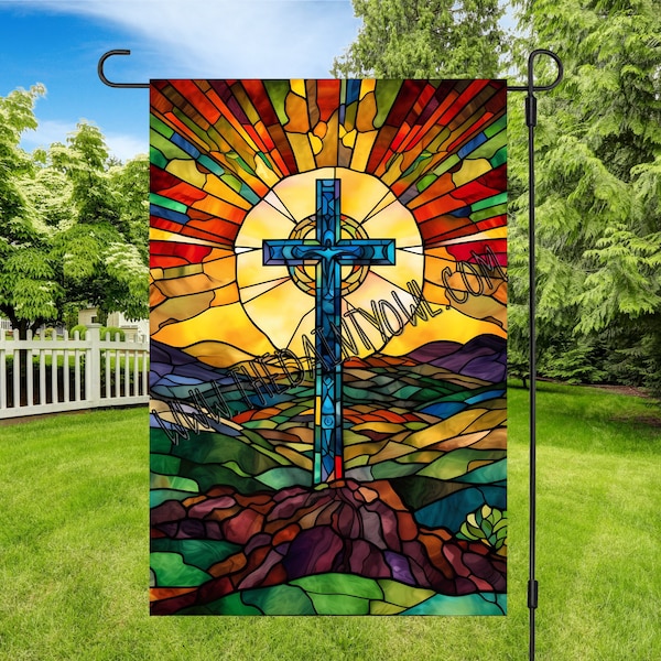 12x18 Garden Flag Sublimation Design Stained Glass Christian Cross Graphic Design Flag PNG Flag Sublimation Flag Printable Yard Lawn Porch