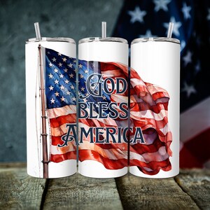 American Flag Tumbler Digital Graphic 20oz Skinny Tumbler Sublimation Design PNG God Bless America Patriotic Flag Sublimation Tumbler PNG