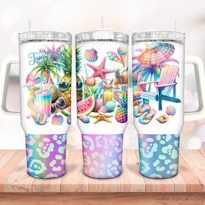 Tumbler Wrap Tropical Beach: ananas neon, conchiglie (40 oz PNG)