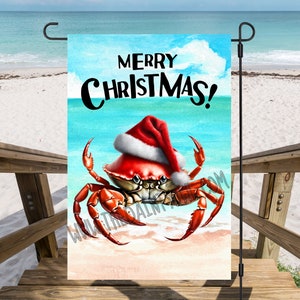 Christmas Crab Garden Flag: Santa Hat Beach Design (Digital Download)