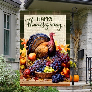 Thanksgiving Turkey Cornucopia Digital Design 12x18 Garden Flag Sublimation Design PNG Happy Thanksgiving Yard Porch Garden Flag PNG and JPG