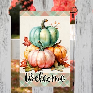 Welcome Pumpkins Digital Design PNG 12x18 Garden Flag Sublimation Design PNG Pastel Pumpkins Autumn Garden Flag Digital Graphic Pumpkin Flag