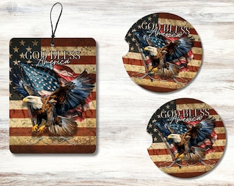 Patriotic Eagle Air Freshener & Car Coaster Sublimation Set (PNG)