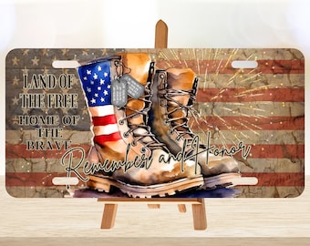 Land of the Free License Plate PNG: Combat Boots Sublimation Design (Digital Download)