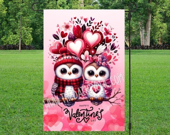 Cute Owl Happy Valentines Day Garden Flag Digital Design 12x18 Garden Flag Sublimation Design PNG Sweetheart Owls Garden Yard Flag Graphic