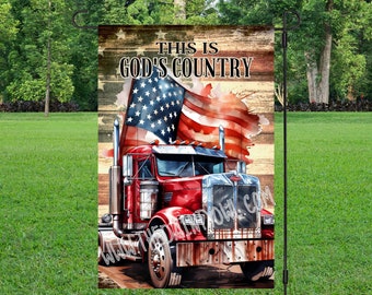 Red Semi Truck and American Flag PNG 12x18 Garden Flag Sublimation Design Gods Country Red Semi Truck Driver Sublimation Design Flag Art JPG