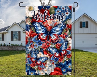 Patriotic Butterfly Garden Flag Sublimation Design (PNG, JPG)