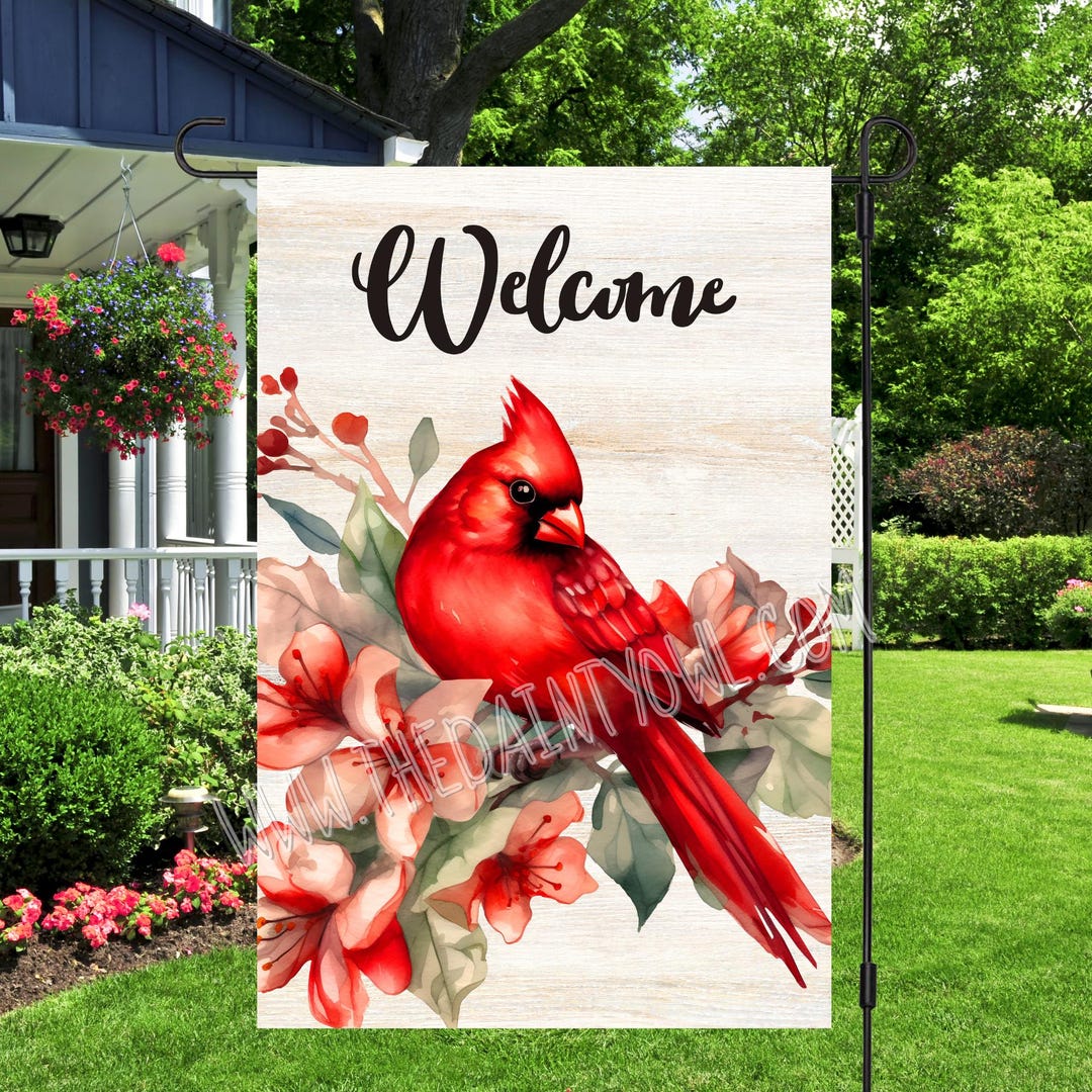 Red Cardinal Welcome Garden Flag: Spring Porch Decor (13x19 JPG Digital ...