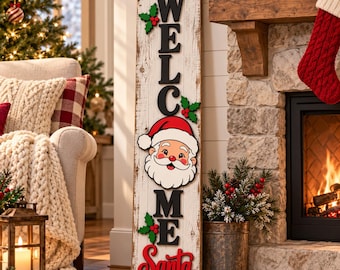 Welcome Santa Laser File, Retro Santa Claus Christmas Sign SVG/PNG (Digital Download)