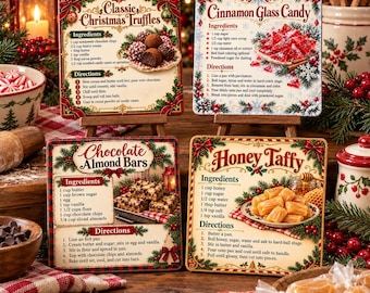 Old Fashioned Christmas Candy, Christmas Recipe Coasters/Labels 4x4 Square PNG Set (Digital Download)