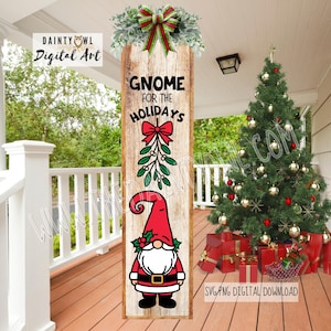 Gnomo navideño para porche (SVG/PNG): Letrero navideño de muérdago (Descarga digital)