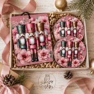 Pink Nutcracker Christmas Air Freshener & Car Coaster Set (PNG Digital Download)