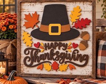 Happy Thanksgiving Pilgrim Hat, xTool Laser File, Autumn Sign SVG/PNG (Digital Download)