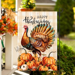 Happy Thanksgiving, Turkey and Pumpkin Garden Flag Digital Design, 13x19 Garden Flag Sublimation Design, Thanksgiving Turkey Garden Flag JPG