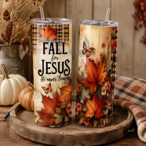 Fall for Jesus 20oz Tumbler Wrap Design: Höstlöv, Kristen tro (PNG) bild 3