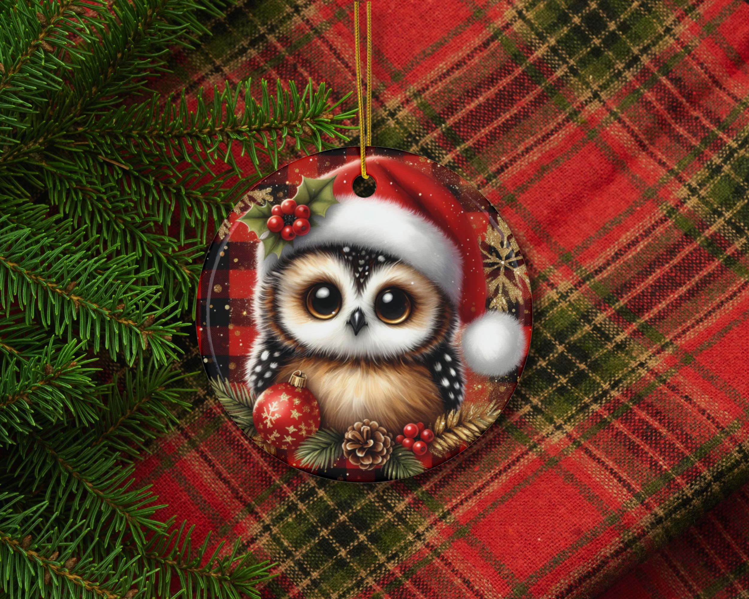 Christmas Owl Ornament Sublimation Design PNG Christmas Owl Portrait Ornament Graphic Cute Christmas