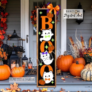 SVG/PNG- Boo, Cat Ghosts Porch Leaner, Cute Cat Ghost Digital Porch Leaner SVG, Halloween Porch Leaner Design, Boo Cute Cat Ghost Porch Sign