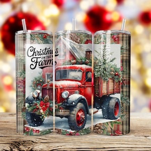 Christmas Farm Truck Tumbler Design: Rustic Red Truck PNG (Digital Download)