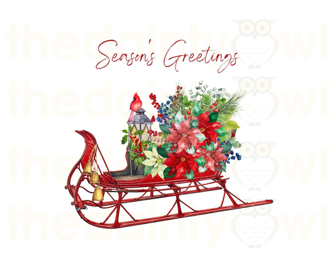 Sleigh PNG Red Sleigh With Poinsettias Printable Christmas - Etsy