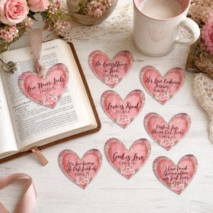 Shabby Chic Pink Heart Scripture Tags: Printable Collage (Digital Download)